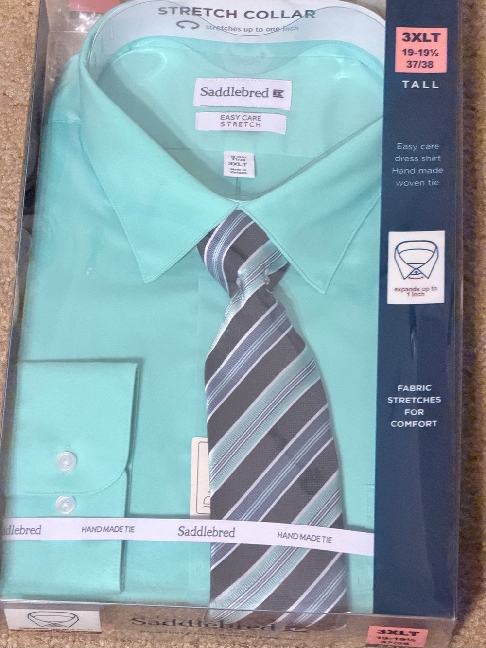 Saddlebred Mint Green Dress Shirt with Coordinating Striped Tie